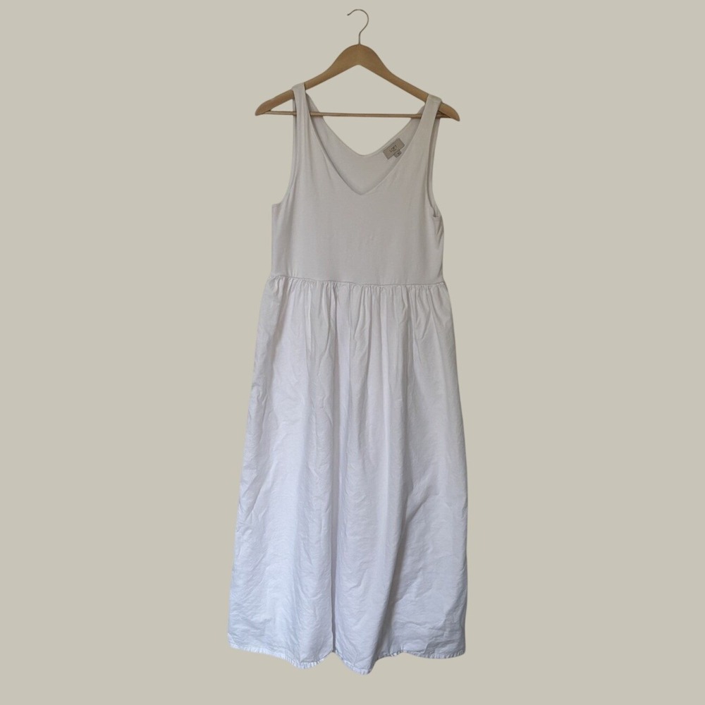LOFT White Knit-to-Woven Midi Dress Womens Size Large Sleeveless